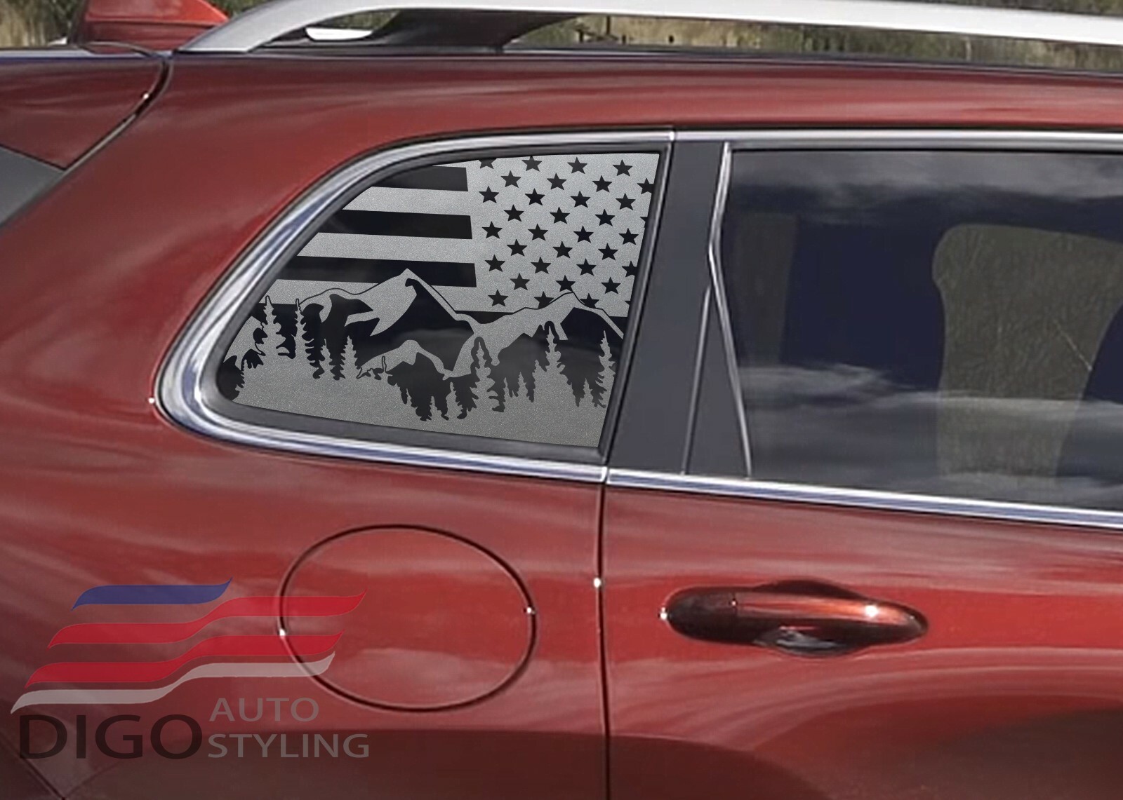 Fits 2014-2022 Jeep Cherokee Window American Flag Decal Sticker Outdoor Scene