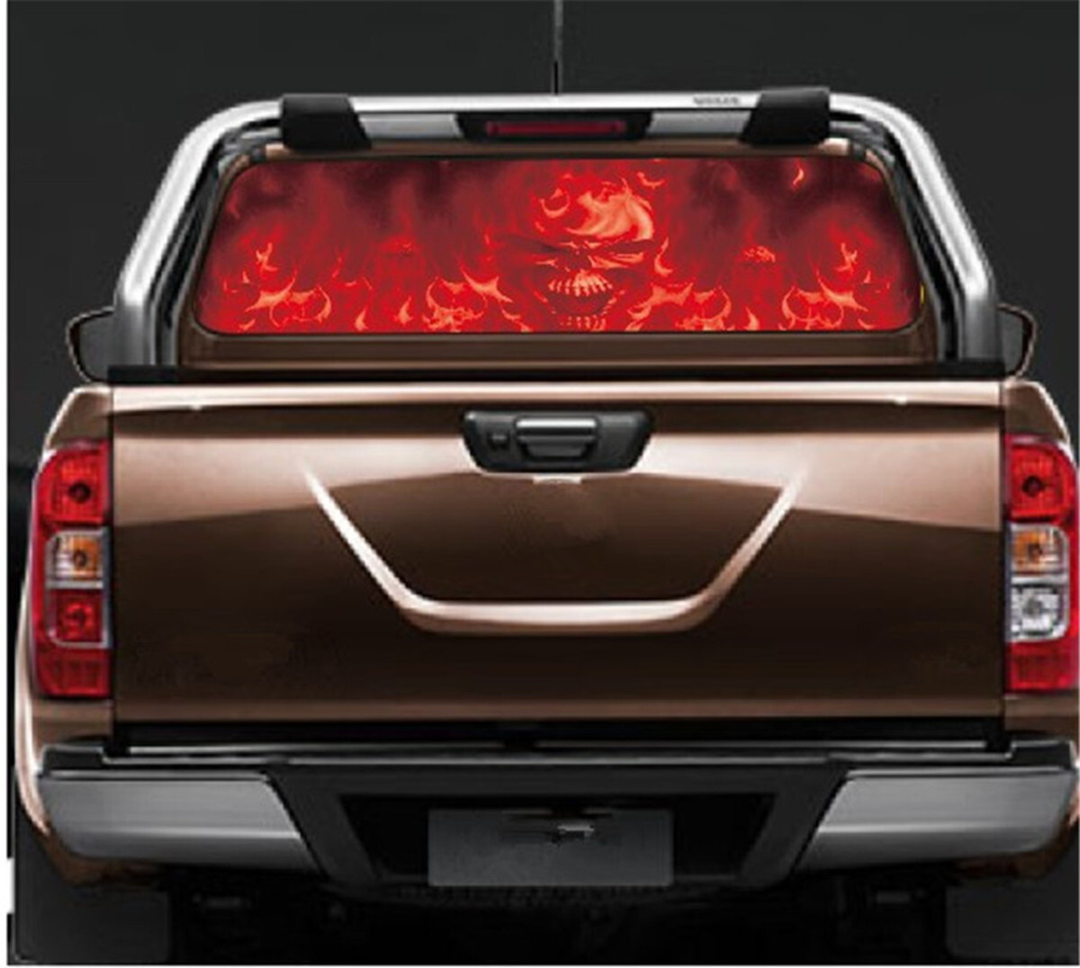 Rear Window Sticker Flood Flaming Skull Vinyl Decal Fit For Ford F150 1999-2022