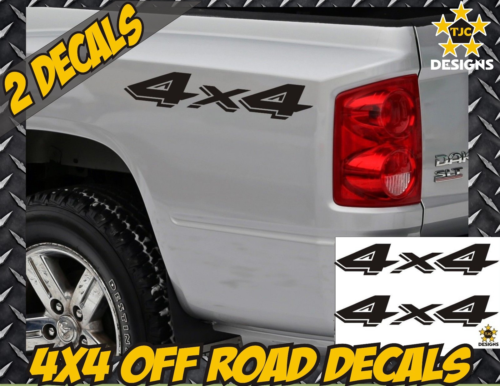 4×4 Decals MATTE BLACK Set of 2 for Dodge Dakota, Ram Stickers