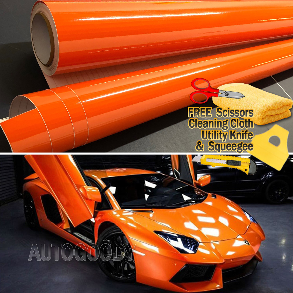 120″ x 60″ Super Gloss Orange Vinyl Film Wrap Sticker Air Bubble Free 10ft x 5ft