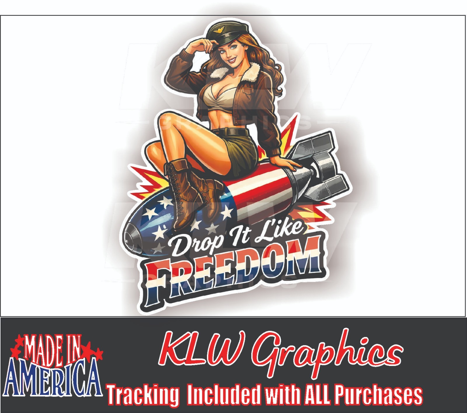 Sexy Pin Up Bomb Girl Decal Patriotic USA Freedom Sticker Military Nose Art Viny