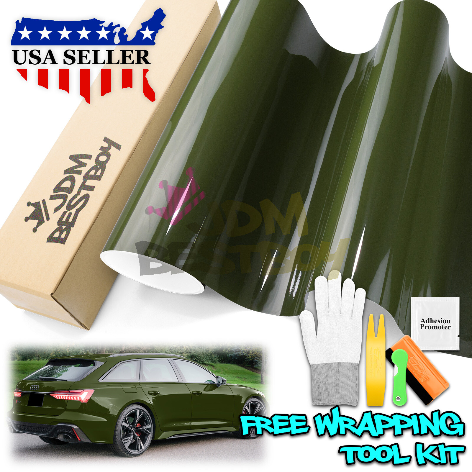 High Gloss Combat Green Car Vinyl Wrap Sticker Decal Sheet Film DIY Air Release