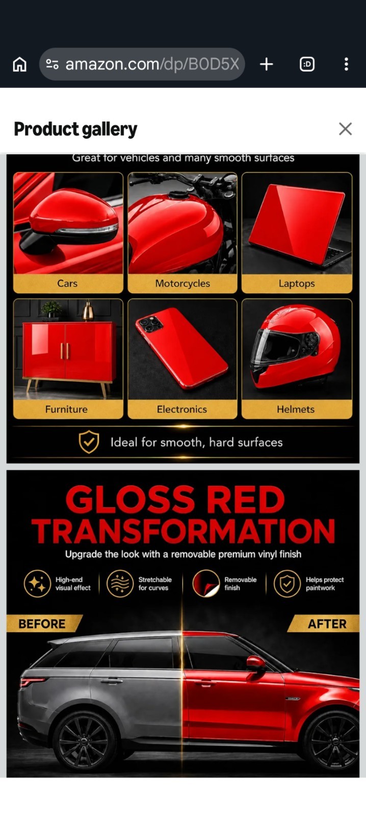 Red Automotive Vinyl Wrap for Body Protection & Scratch Resistance 10X5 FT