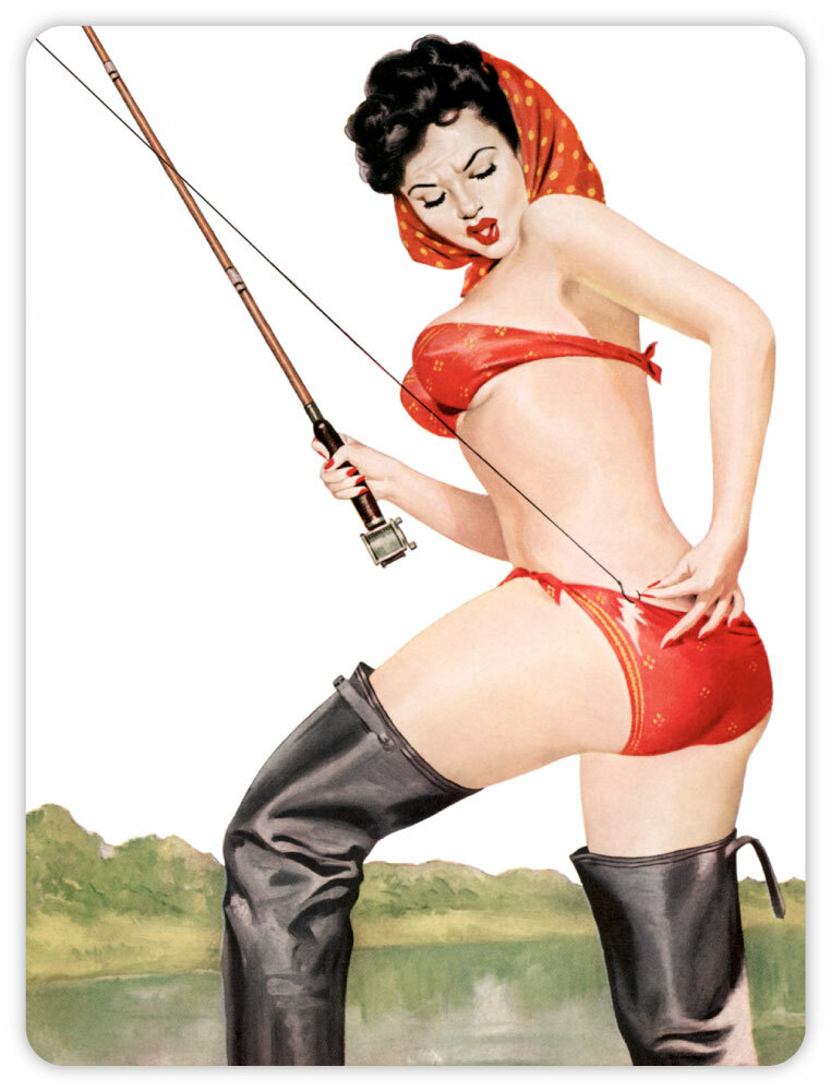 Pinup pin up pin-up girl fishing sticker decal 4″ x 5″