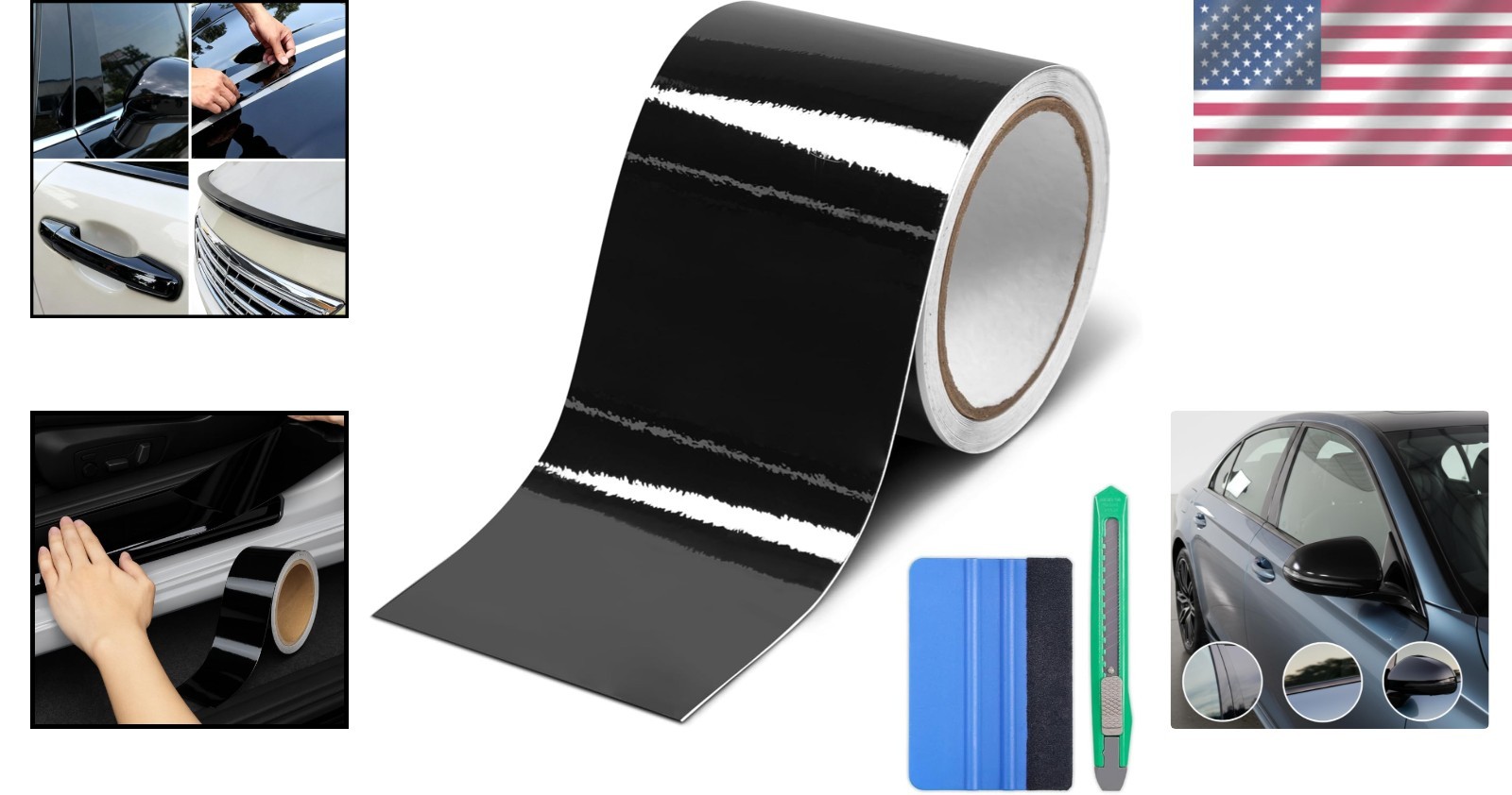 High Gloss Black Vinyl Wrap 4″ x 30ft for DIY Car Exterior and Interior Use