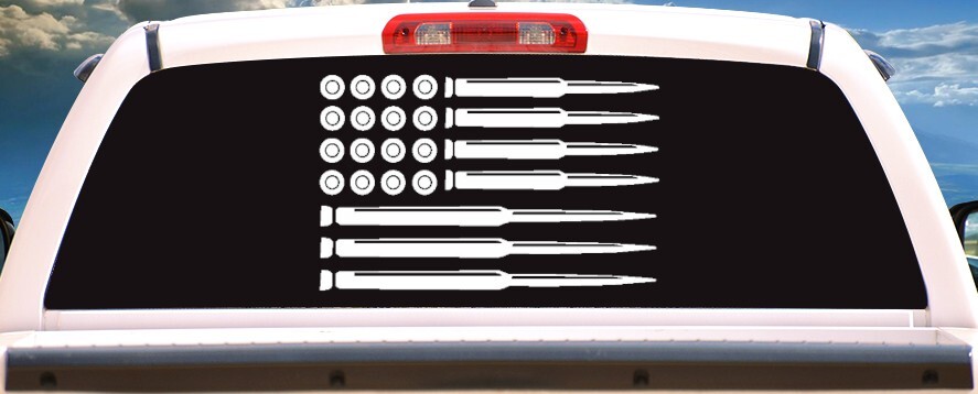 Rifle Ammunition Ammo Flag Decal Sticker License Plate Vinyl MAGA