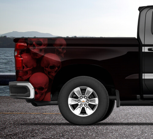 Red Skulls Pile Truck Wrap Vinyl Bed Side Graphic Decal Tailgate DS PS 80×40″ US