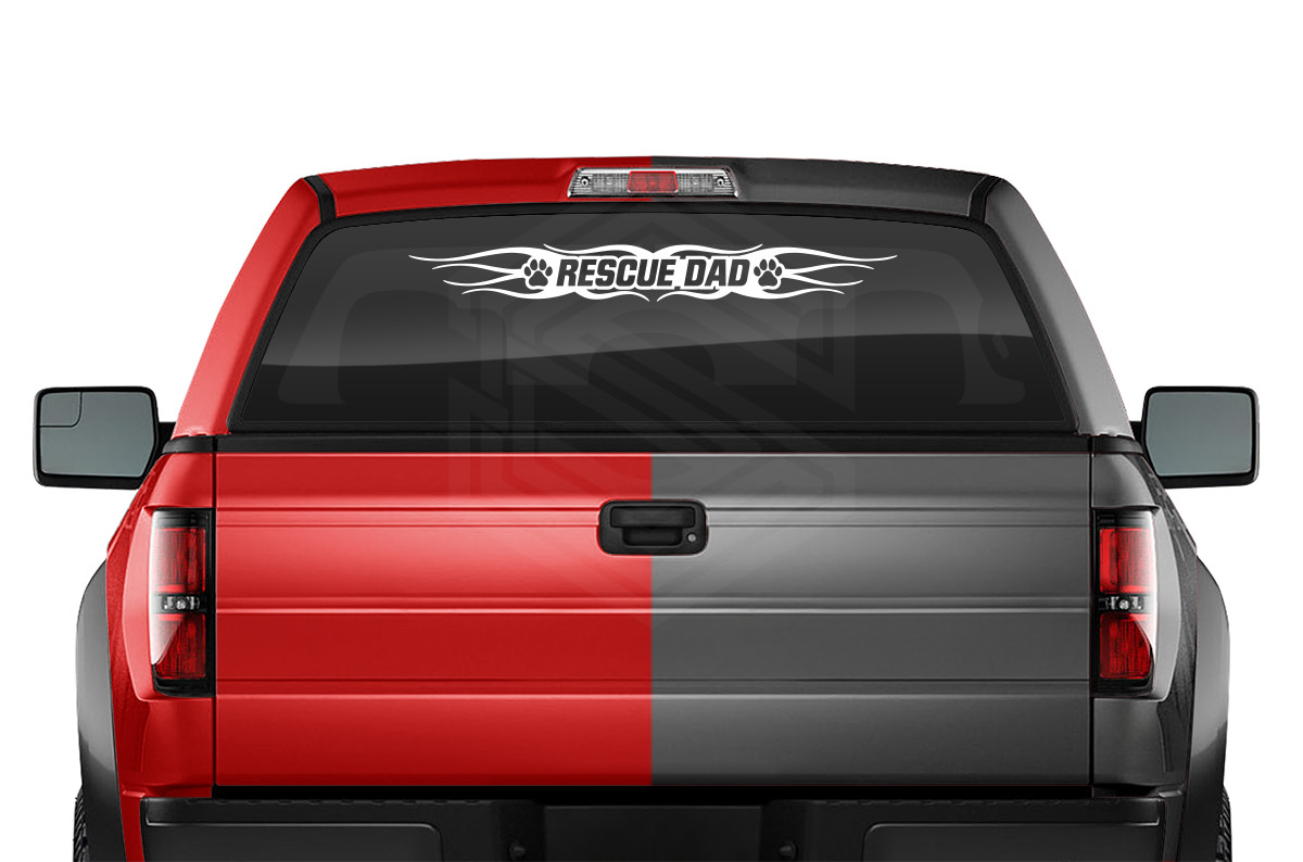 #121 RESCUE DAD Dog Paw Print Decal Sticker Windshield Window Graphic Car Truck