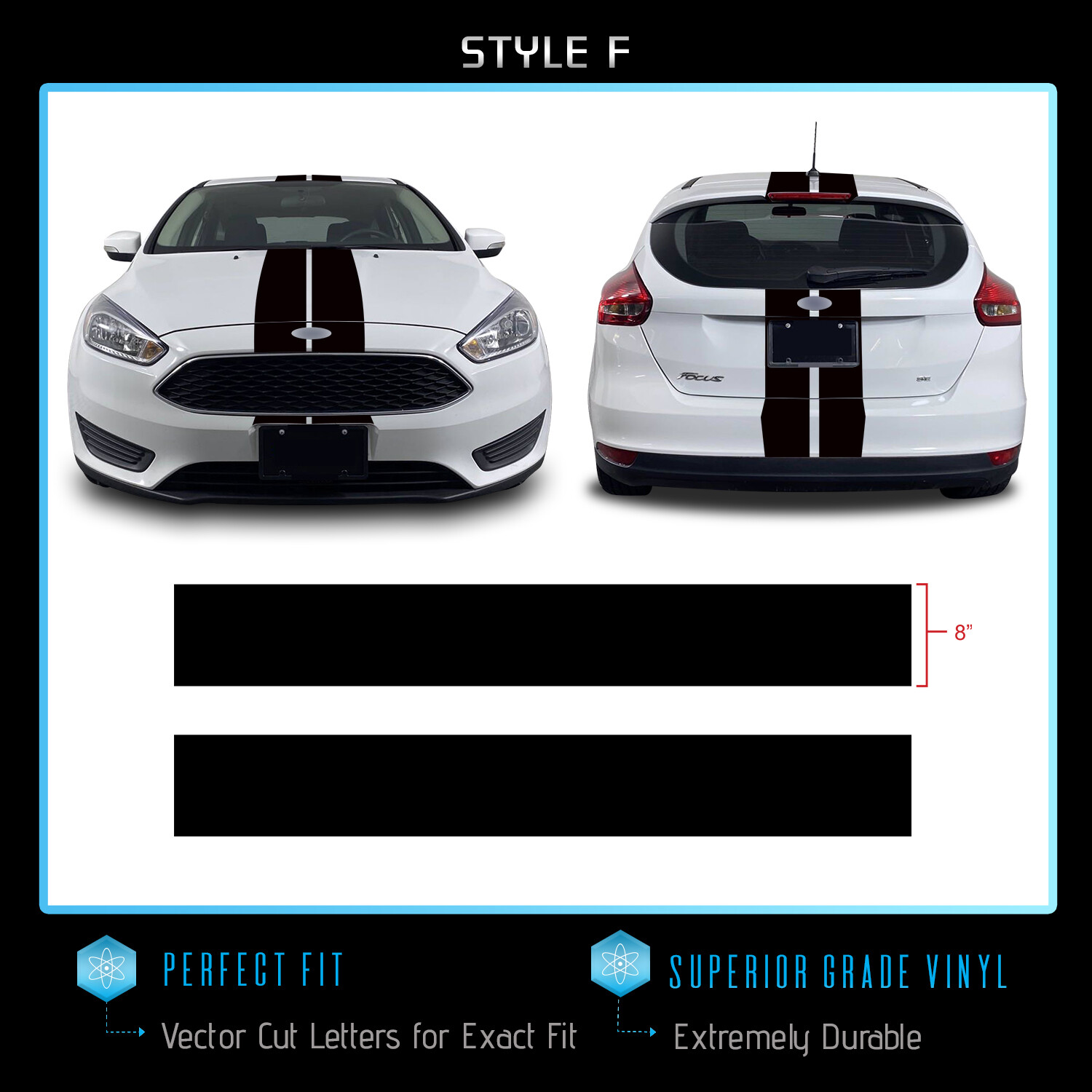 For 2011+ Ford Focus Full Body Rally Racing Stripes Graphic Decal – Gloss Vinyl