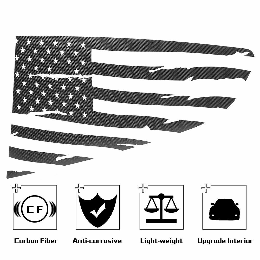 Carbon Fiber Rear Window Cover Decals Trim Sticker For Ford Mustang 15+ USA Flag