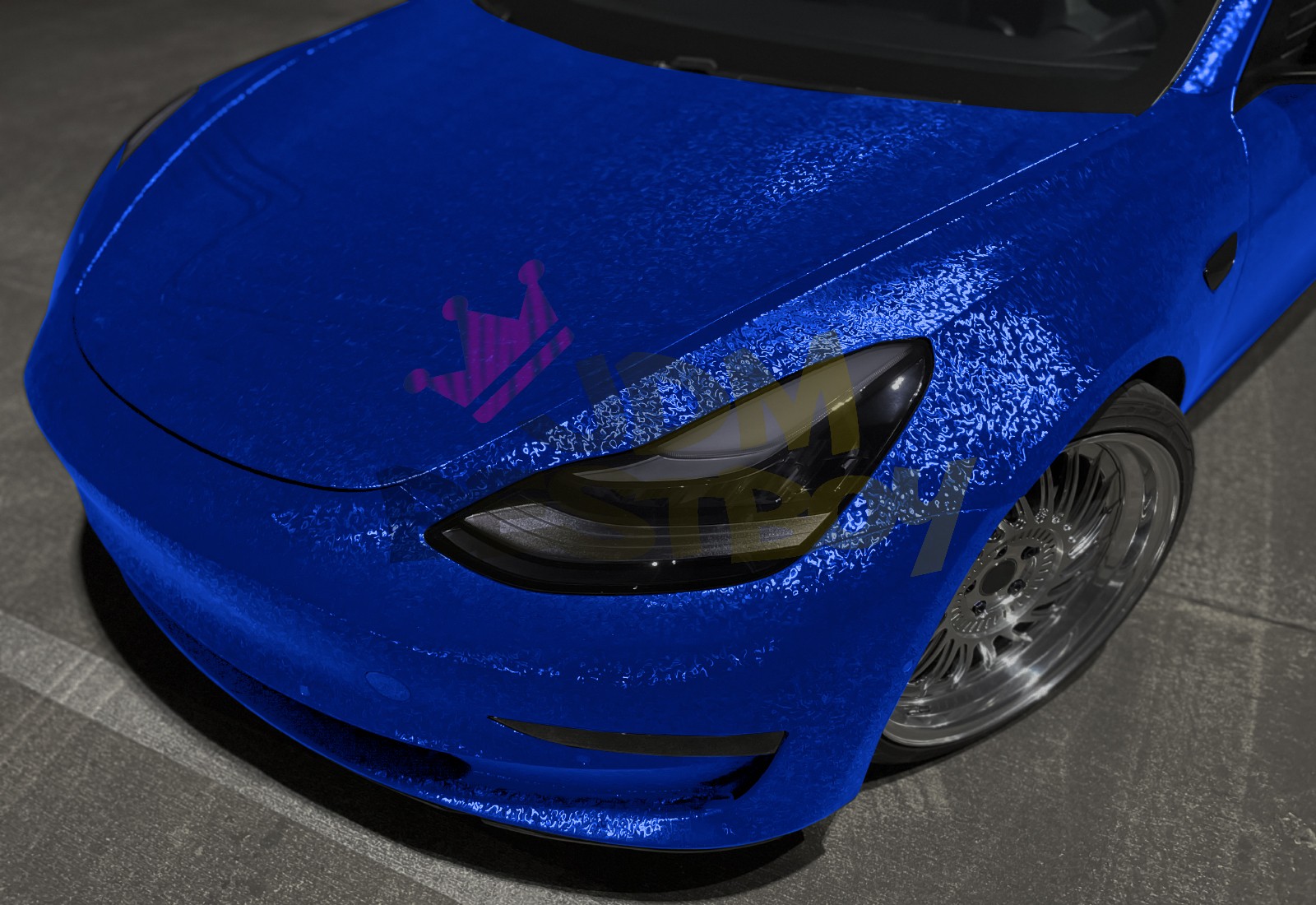 PET Damascus Steel Forged Gloss Royal Blue Car Vinyl Wrap Decal Sticker Film