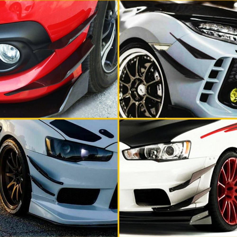 4/8Pcs Bumper Splitter Car Fin Canard Valence Diffuser Spoiler Lip Glossy Black