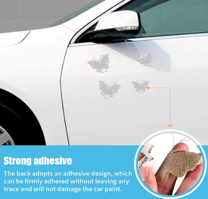 8PCS Bling Crystal Butterfly Car Decals, Auto Decoration Rhinestone Stickers Bli