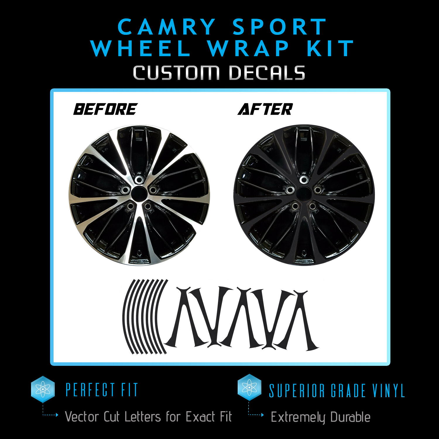 For 2018-2020 Toyota Camry 18″ Sport Wheels Rim Overlay Chrome Delete Flat Matte