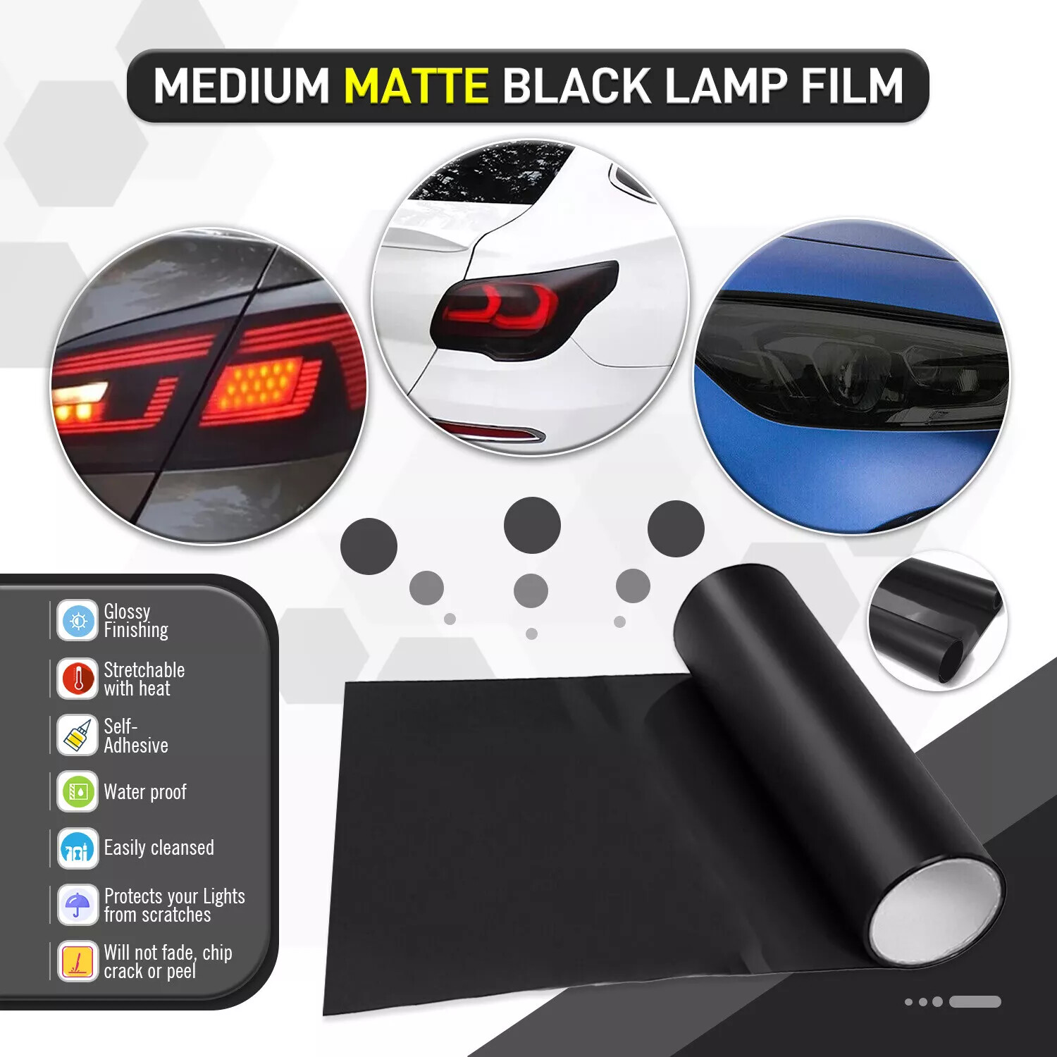 TPU Tint Gloss Clear PPF Protection Film Headlight Tail Light Fog Vinyl Wrap DIY