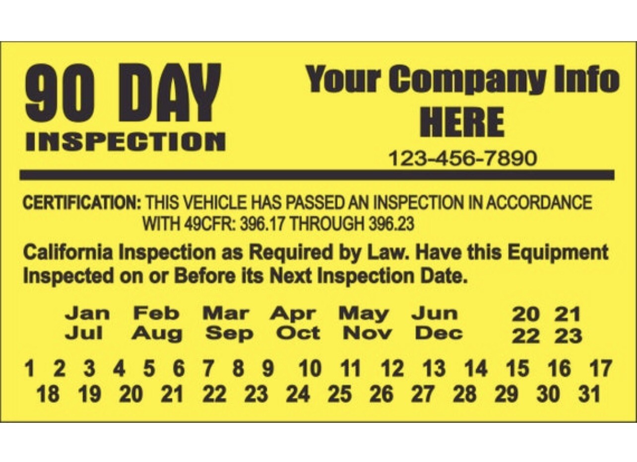 90 Days DOT Vehicle Decal Inspection, Set Of 50 Stickers. Vehicle Label.