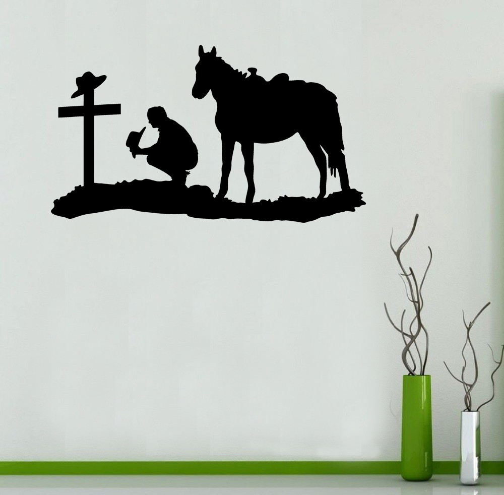 Cowboy Praying with Cross silhouette poster 22″ Black decal Sticker