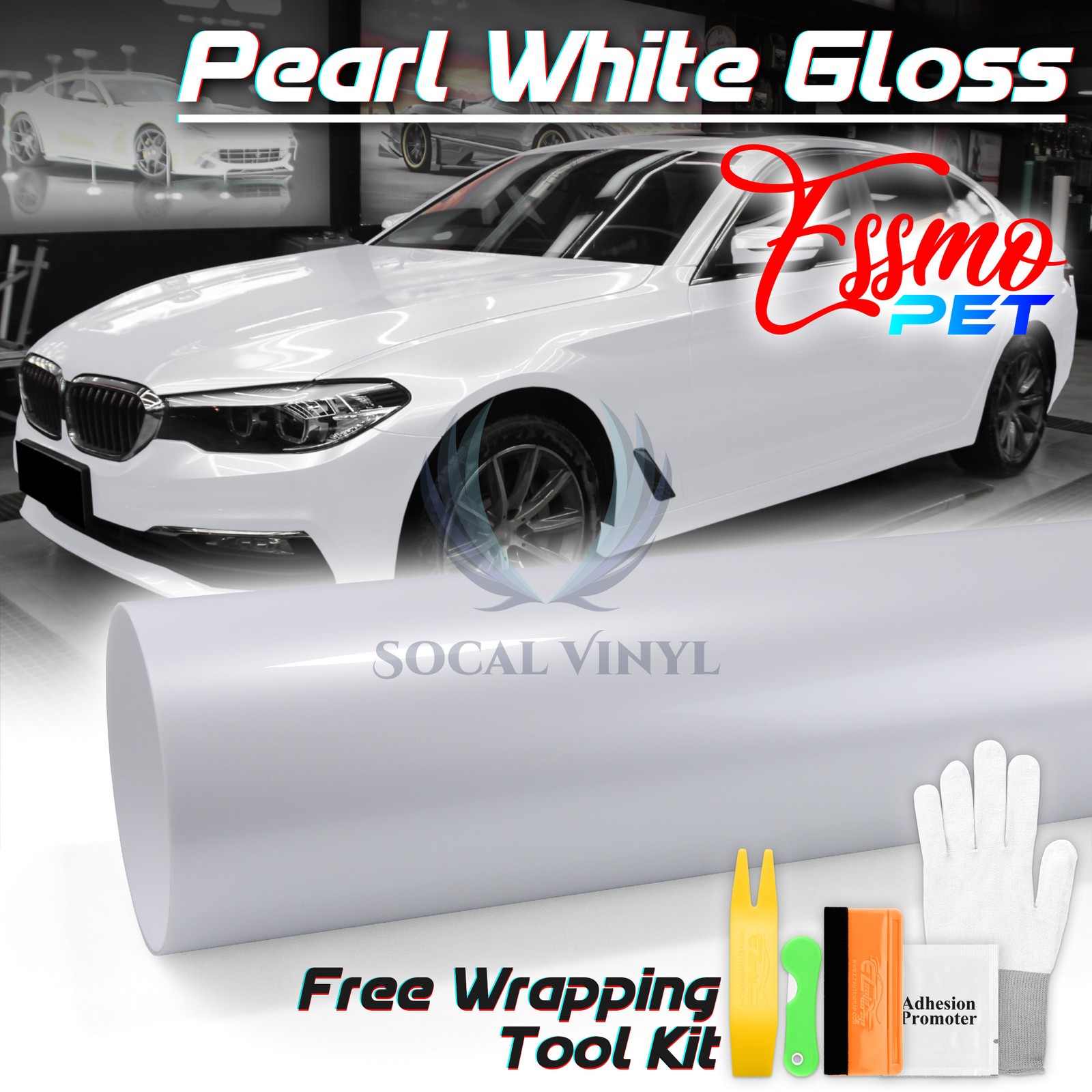 PET Pearl White Gloss White Vehicle Vinyl Wrap Decal Sheet Film Like Paint