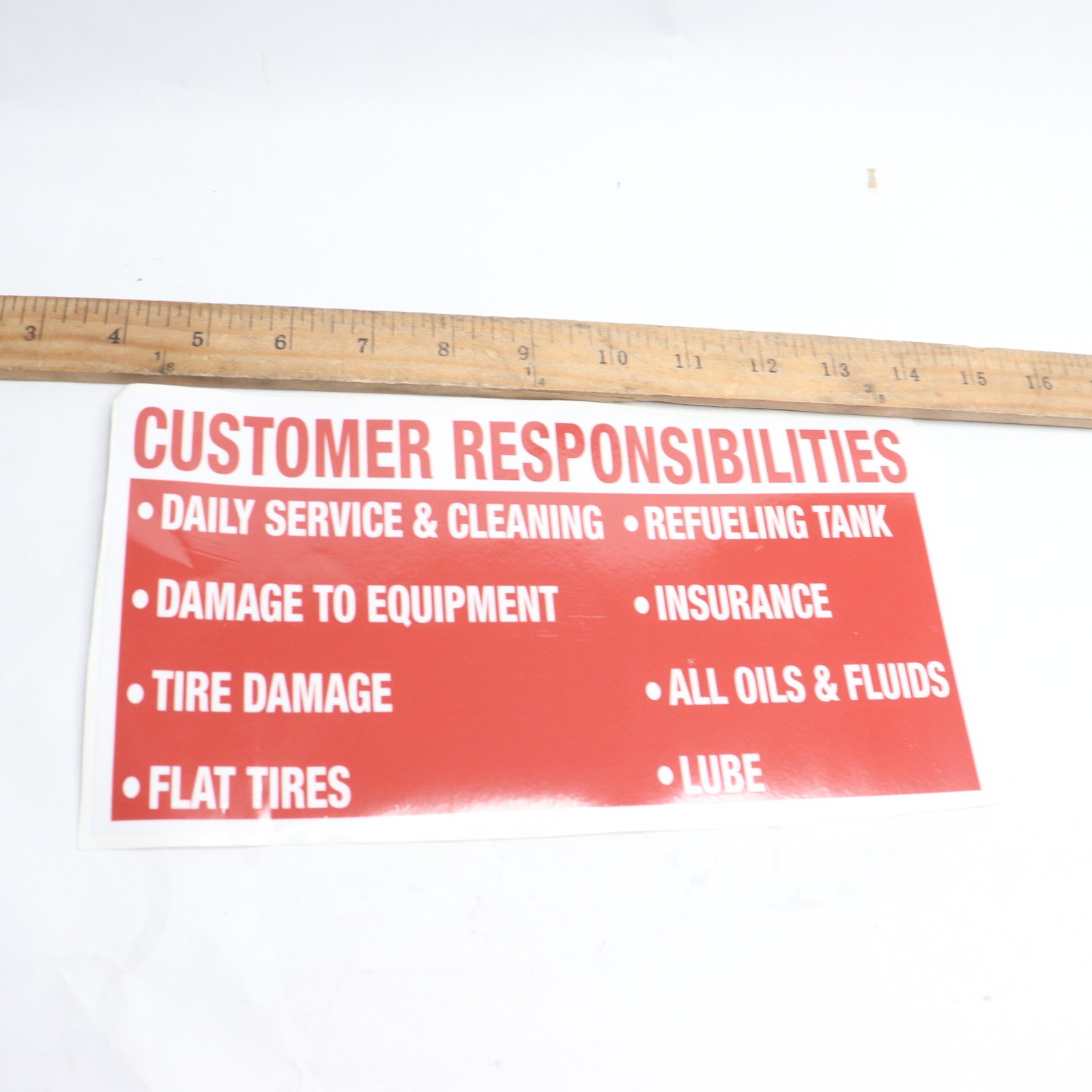 Customer Responsibilities Sticker 10″ x 5-1/4″