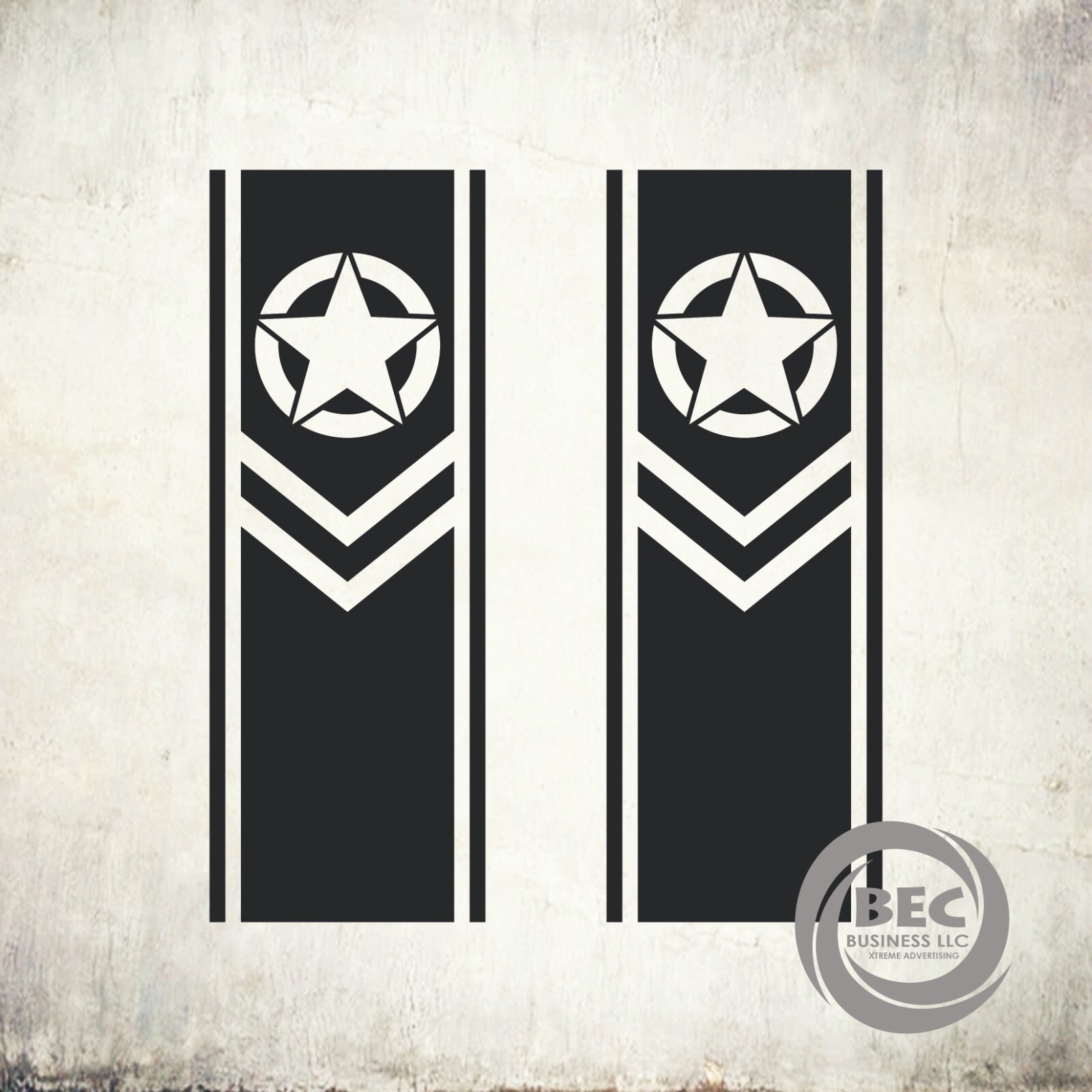2 Army Star Stickers decal, Bed STRIPE cut design colors others (SET)