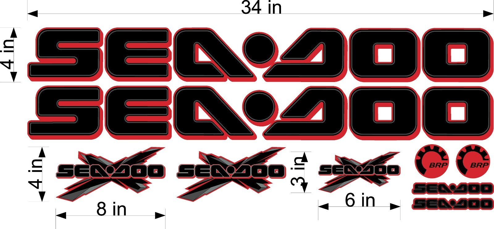 SEA-DOO Logo / BLACK-RED / 34″ Vinyl Personal Watercraft Replacement Decals