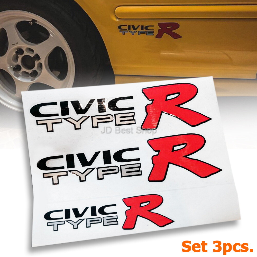 JDM Sticker Type R Racing Style Set 3pcs Side & Rear For Honda Civic EK9 3Dr 4Dr