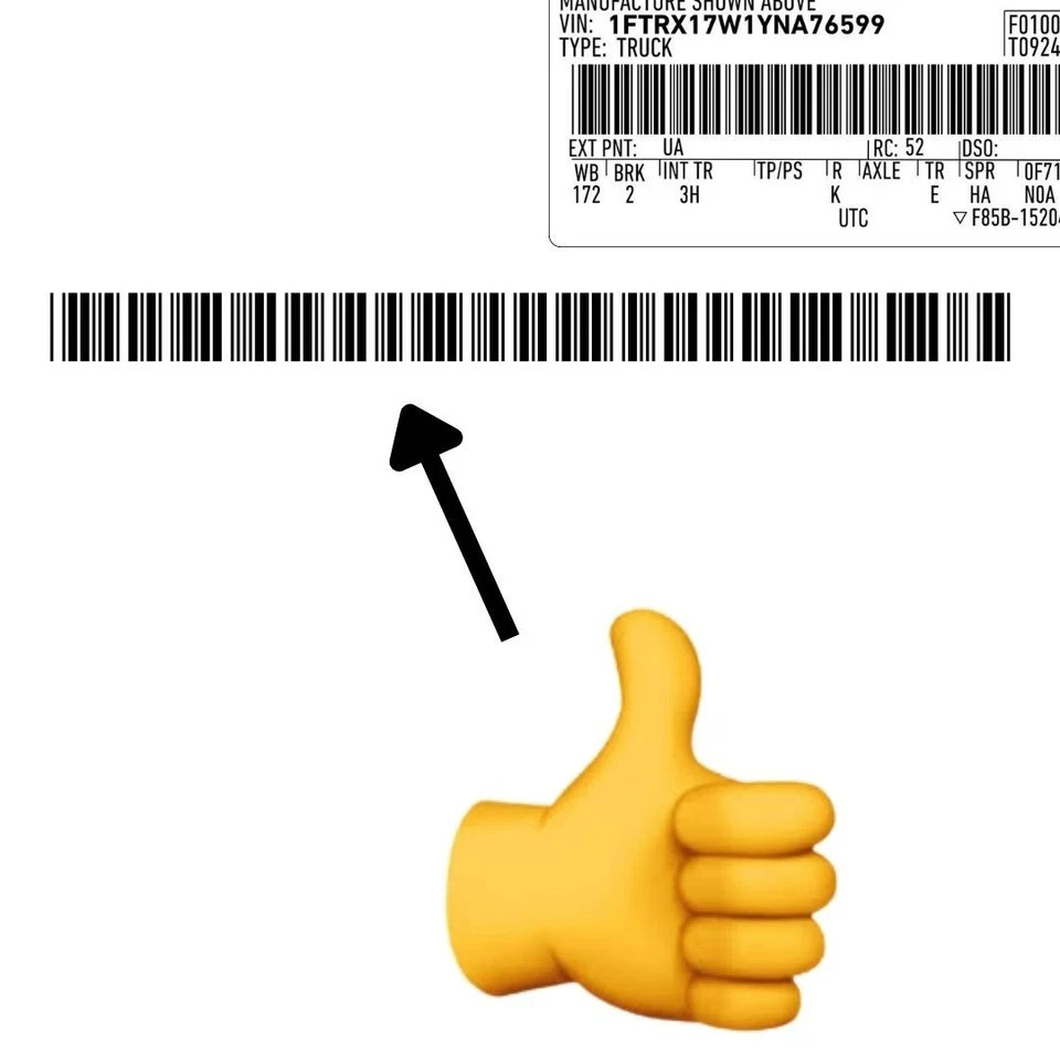 Ford SET VIN, Painted Door Jamb Edge Tire Pressure VIN Stickers Id Info Data