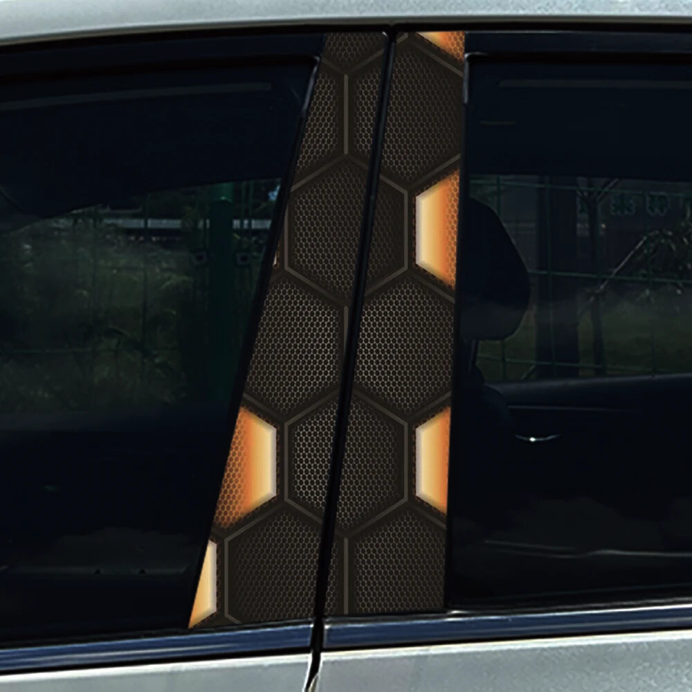 2x Yellow Black Honeycomb Auto B Pillar Waterproof Cover Car Doors Pillar Decals