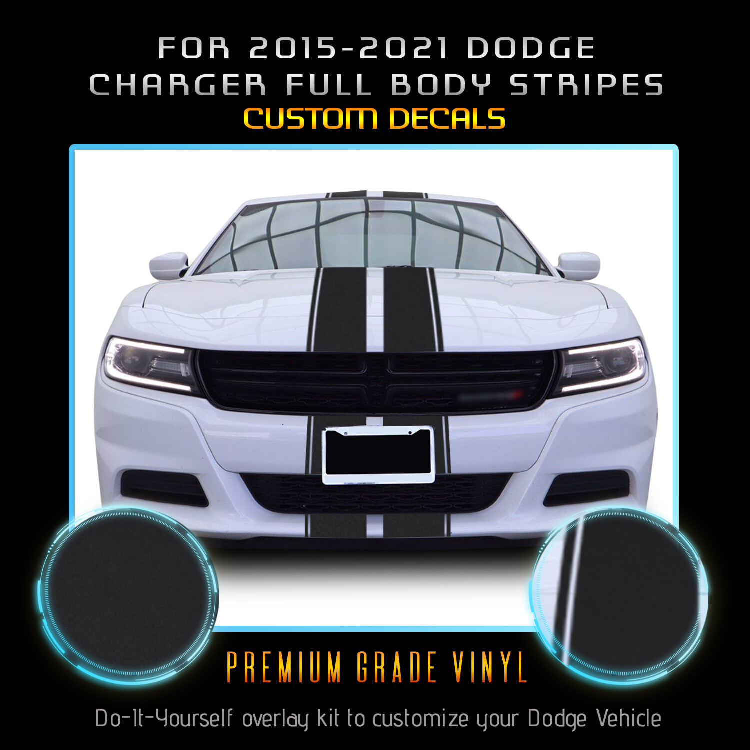 For 2015+ Charger Full Body Racing Stripes Graphic Decal Overlay – Matte Vinyl