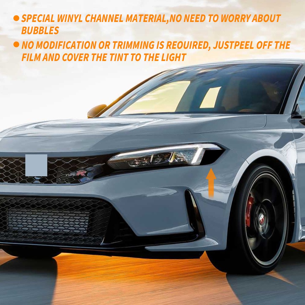 Headlight Amber Delete Smoke Black 35% Overlay Tint Pair For 2022-25 Honda Civic