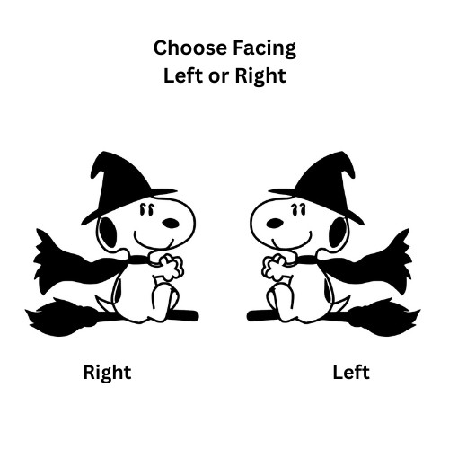 Cartoon Looking Dog Riding a Broom Witch Hat Vinyl Decal Choose Size and Color