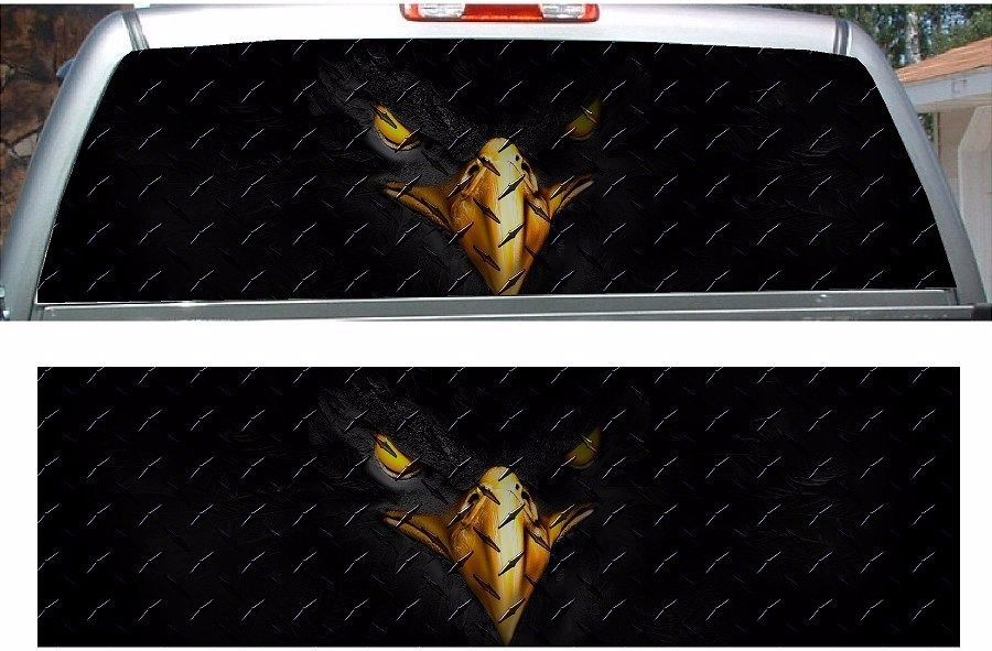 Black eagle diamond plate rear window view thru graphic decal wrap