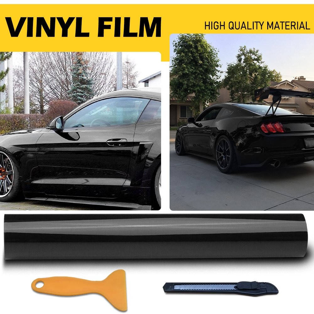 1-10 Gloss Black Bubble Free Vinyl Wrap 30cmx1.5m Car Sticker w/Installation Kit