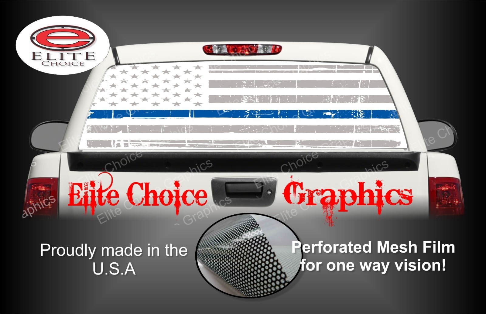 White Distressed Thin Blue Line Flag Rear Window Graphic Decal Truck Van Car
