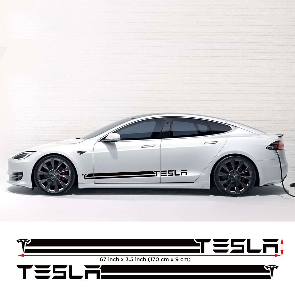 2x Tesla Car Racing Long Stripe Graphics Side Body Vinyl 3D Decal Sticker Decor