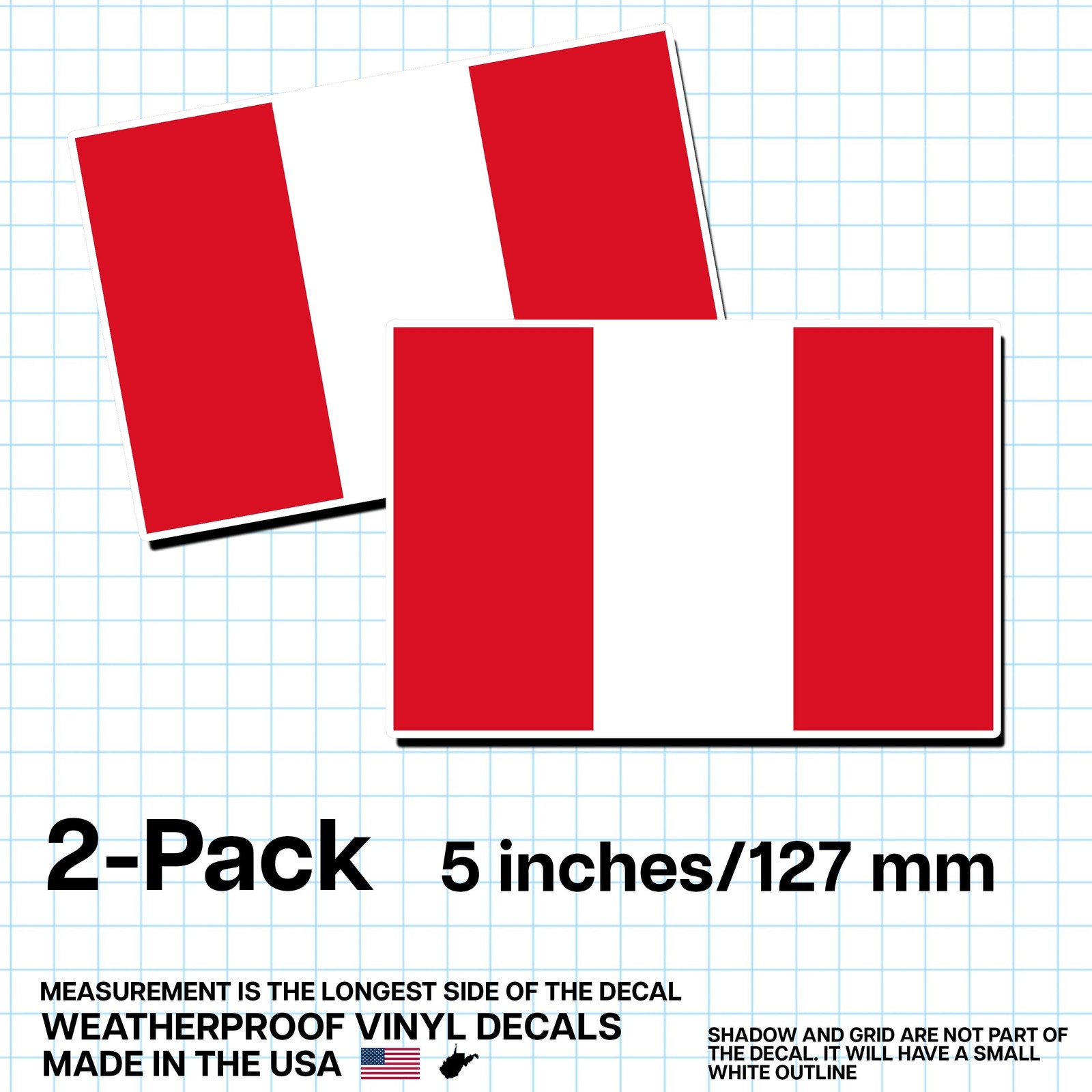 Peru Flag Sticker 5″ 2-Pack – PE Decal – Peruvian Pride Vinyl