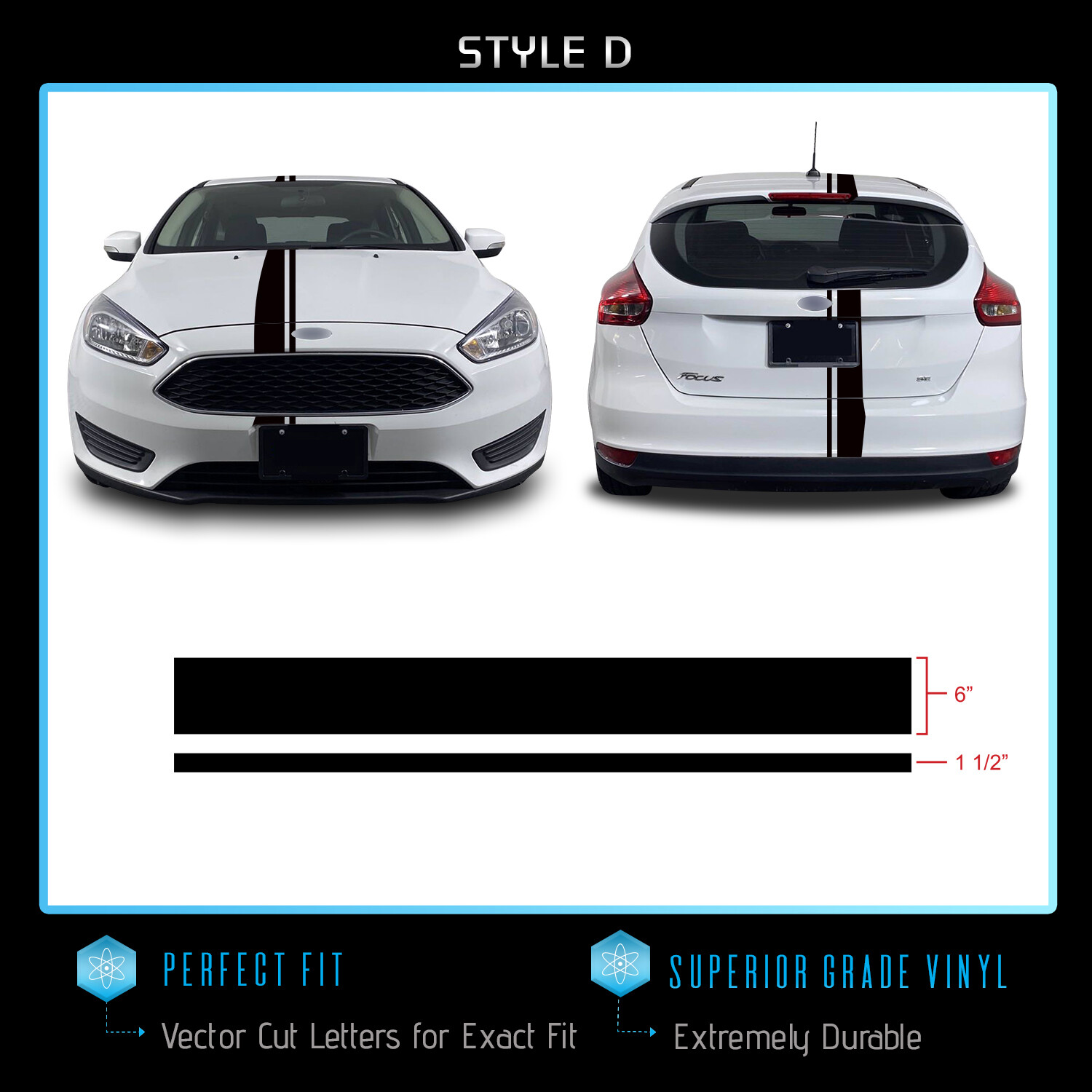 For 2011+ Ford Focus Full Body Rally Racing Stripes Graphic Decal – Gloss Vinyl