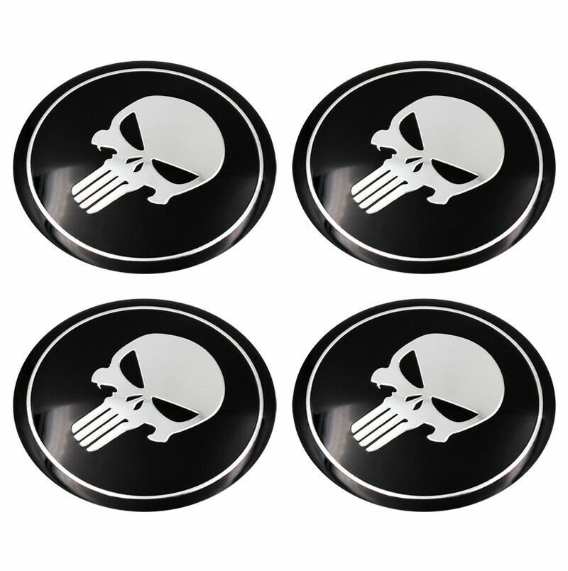 4PCS 2.5″/ 65MM Skull Car Wheel Center Cap Badge Vinyl Decal Stickers