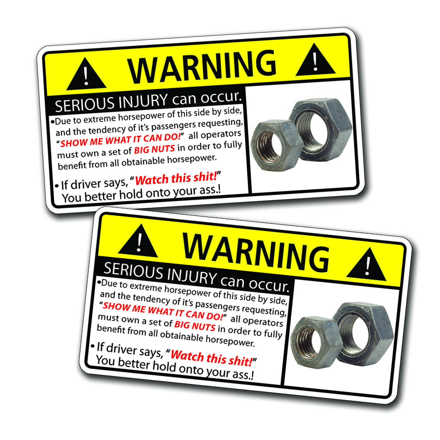SxS Side By Side Funny Nuts Warning Decal Sticker Utility Vehicle UTV Graphics