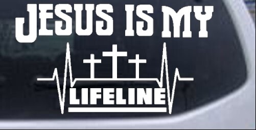 Jesus Is My Lifeline Car or Truck Window Laptop Decal Sticker White 8X4.5