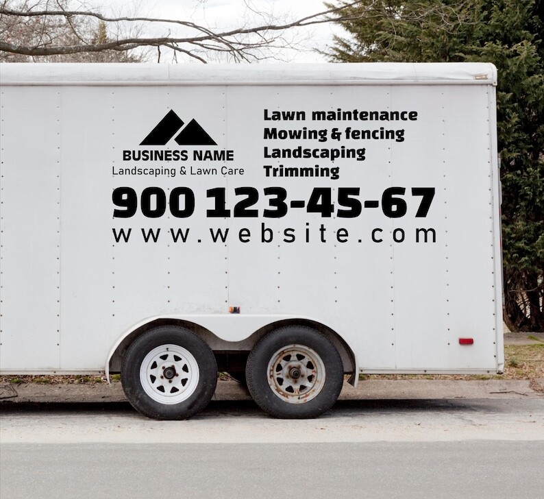 Set of 2 Custom Landscaping Truck Decal Signs, Personalized Business, Trailer
