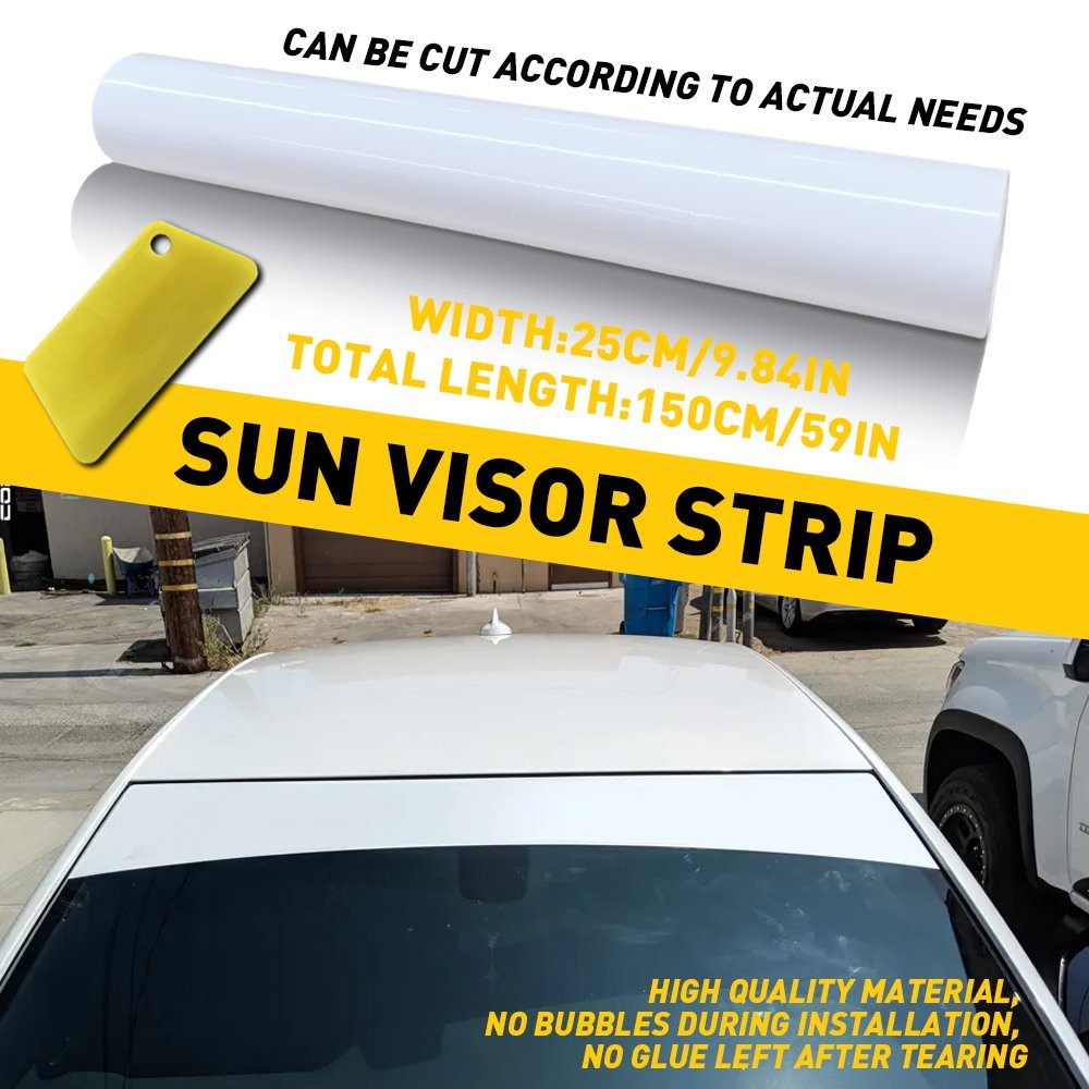 Anti-UV Windshield Decal Sun Visor Strip Tint Film Front White Window Trim Cover