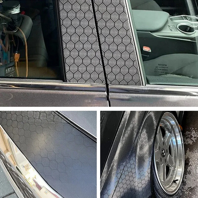 6D Honeycomb Carbon Fiber Sticker Diamond Forged Black Car Film Change Color