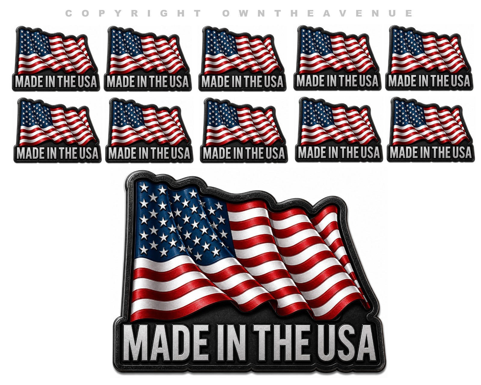 x10 Made In the USA American Flag Wavey Style Sticker Decals 1″ Inches