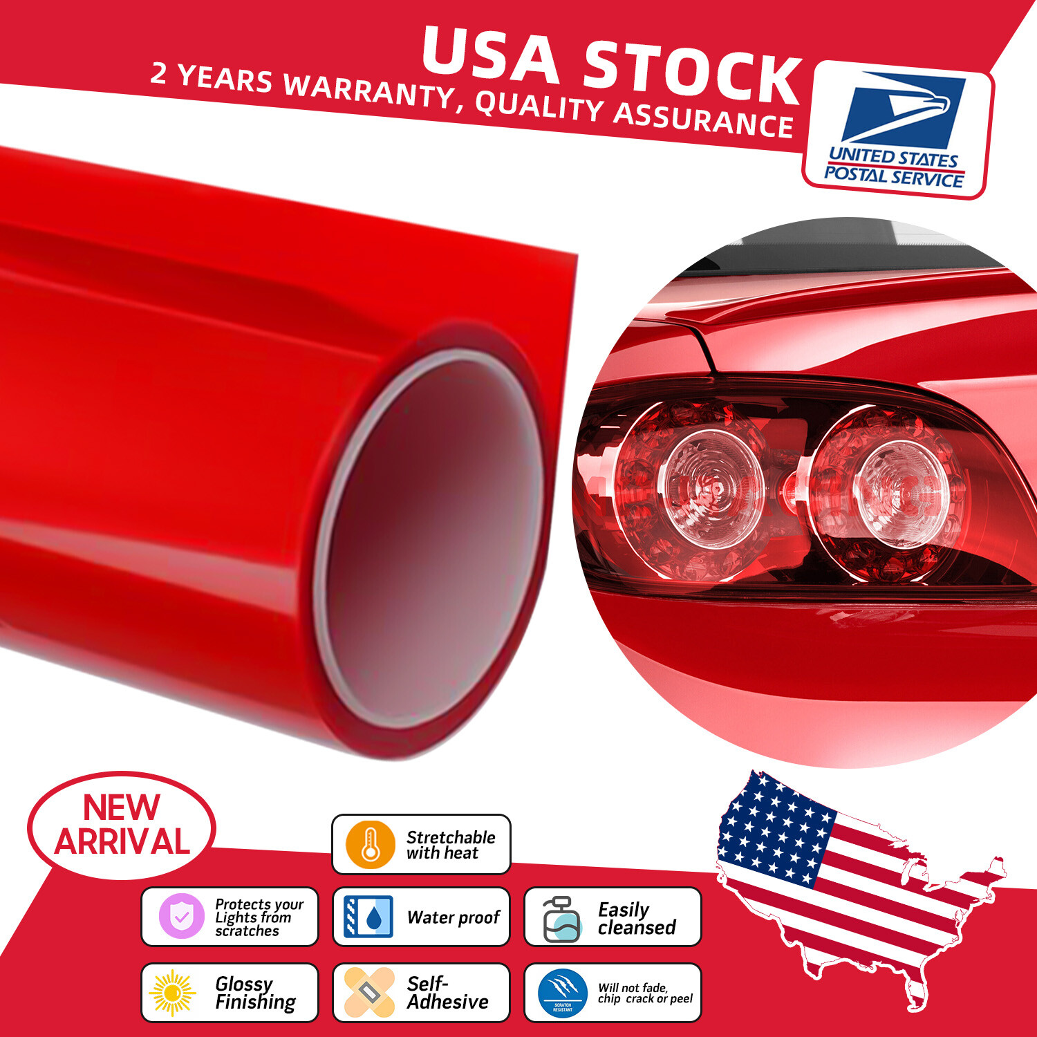 Premium Vinyl Film Self Adhesive Headlight Tail Lights Fog Lights Tint Red