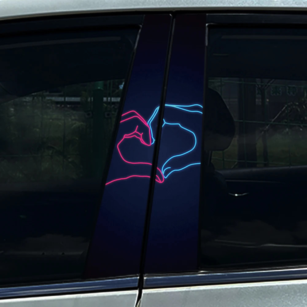 2pcs Love Heart Brain Colorful Creative Car Center B Pillar Protective Film