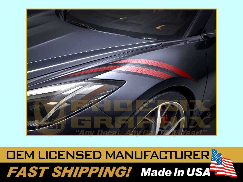 2020 Corvette Stingray C8 Hash Marks 3-COLOR Printed Left & Right Stripes Decals