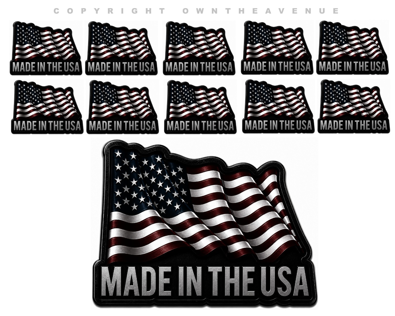 x10 Made In the USA American Flag Wavey Style Subdued Sticker Decals 1″ Inches