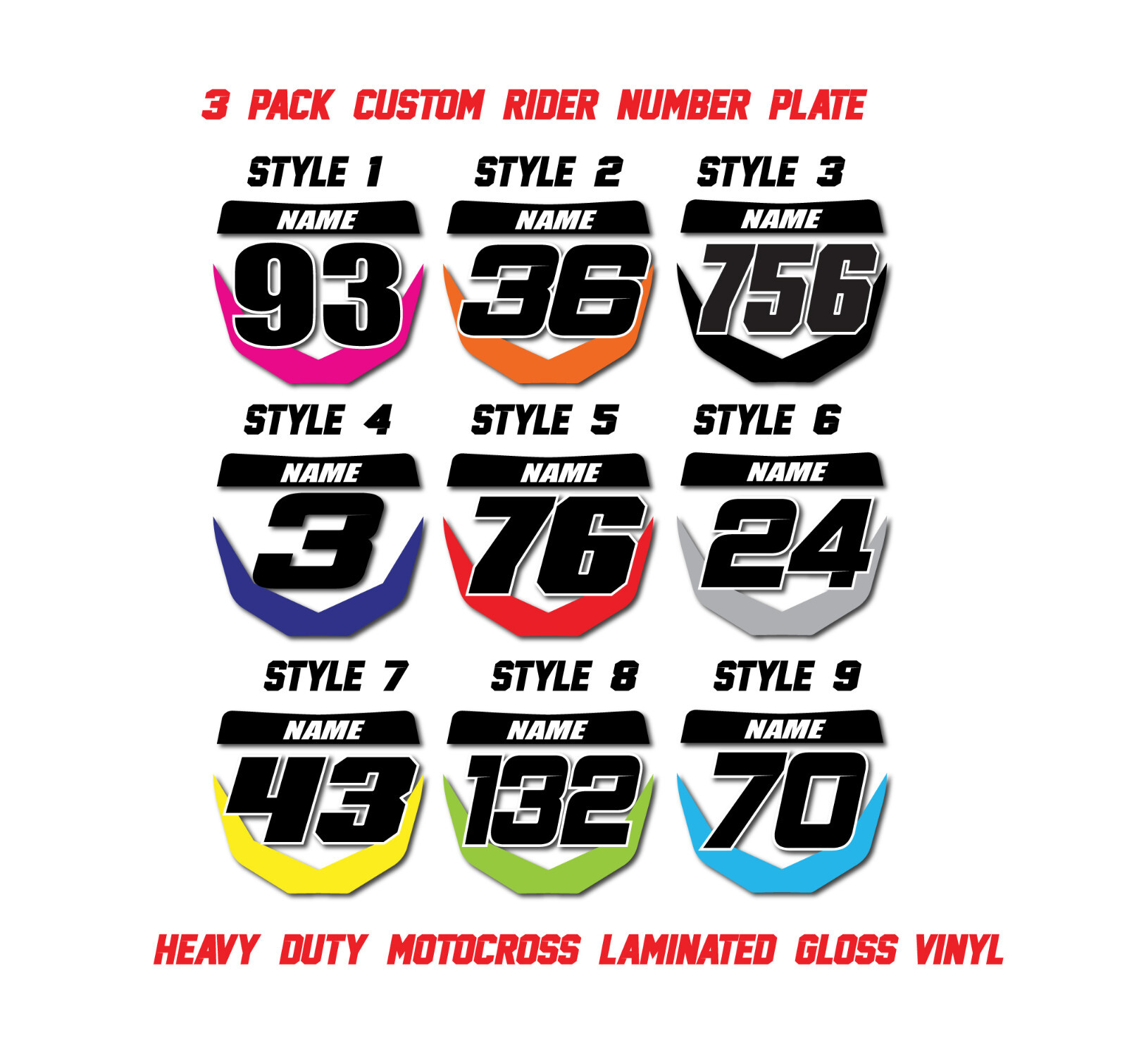 6x Custom Number Plate Decals Stickers Name Motocross Race Heavy Duty Laminated