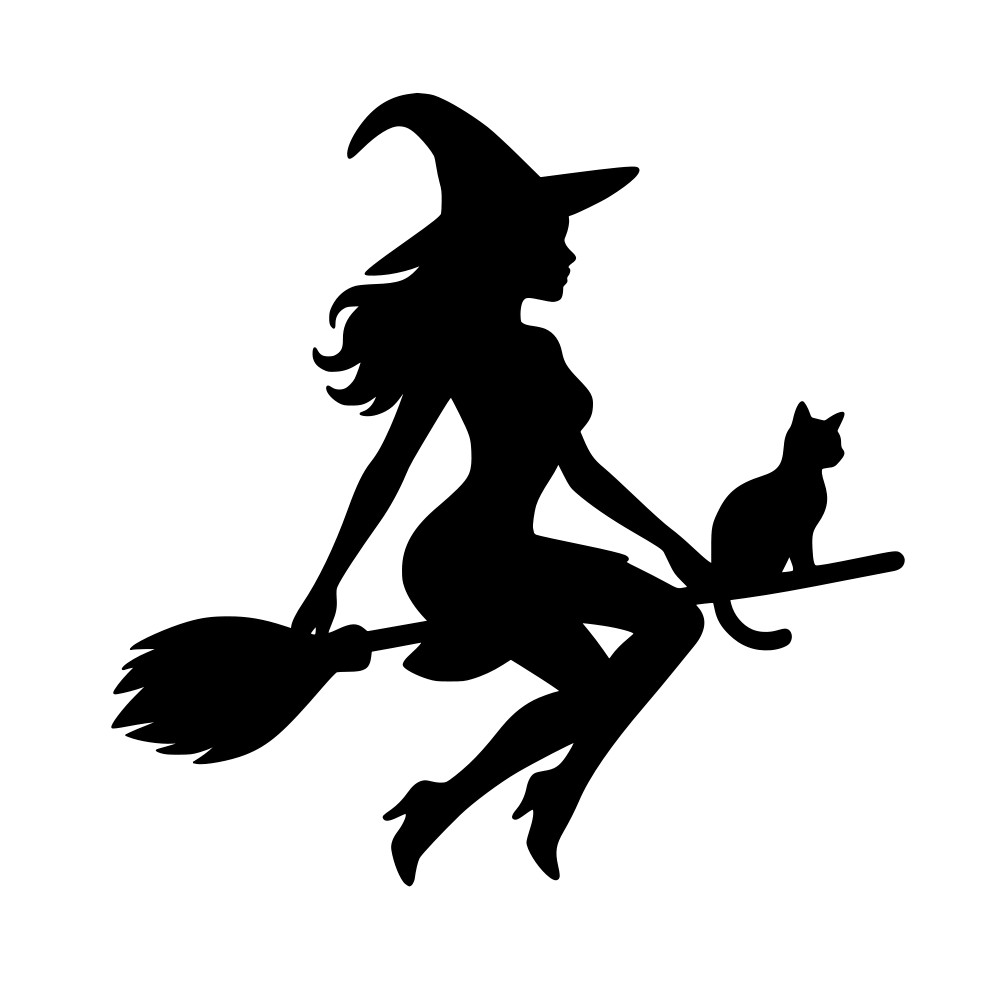 Cute Witch Flying On Broom With Cat Vinyl Decal Sticker for Car Window Bumper